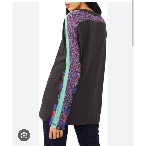 Free People Washed Black Thermal On My Way Cuffed Sweater Top Small - Picture 2 of 7